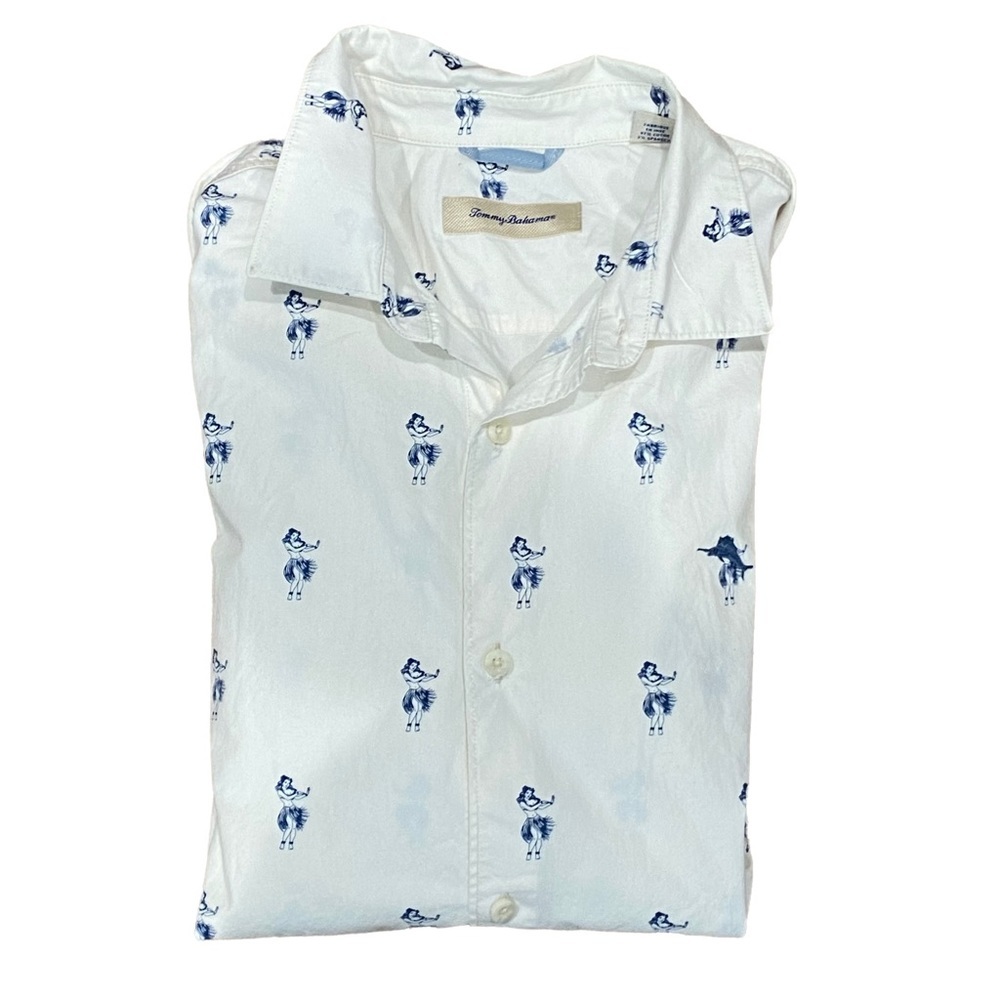 Tommy Bahama shirt sleeve button up shirt Hawaiian dancing lady